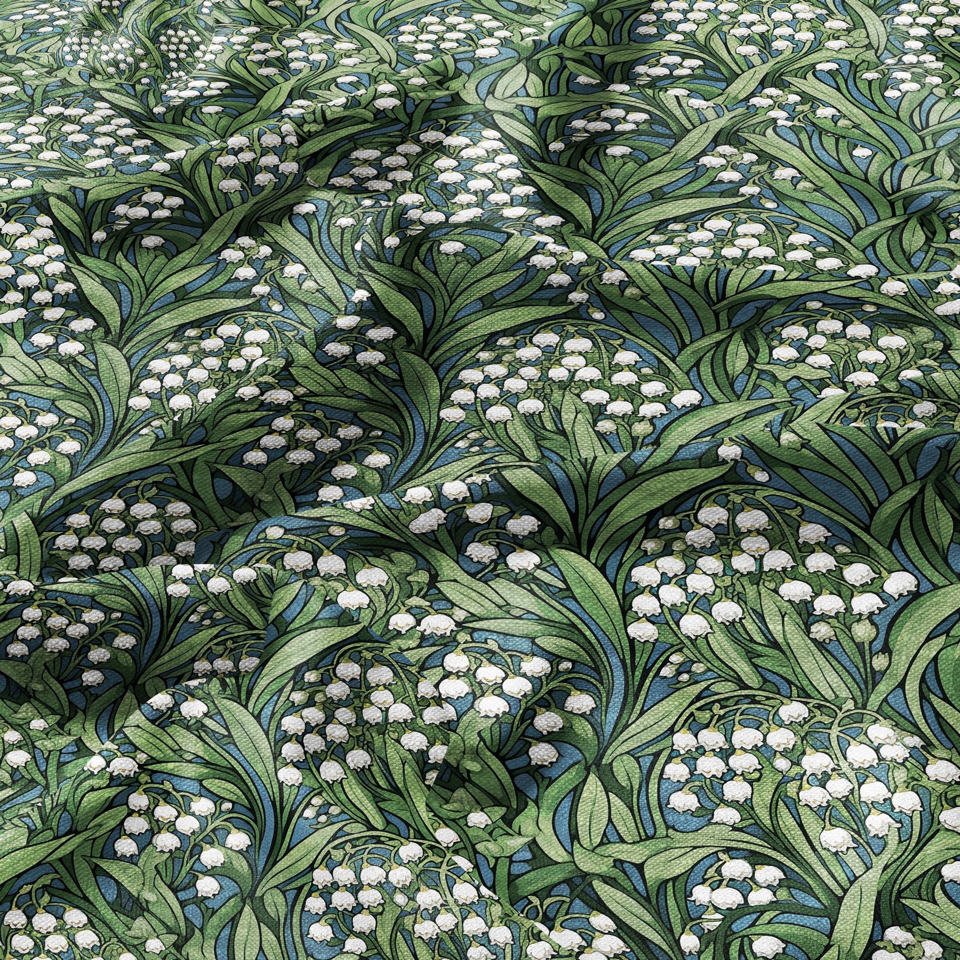 100% LINEN Fabric lily of the valley, botanical flax fabric Greenery print for upholstery dressmaking clothing  - Floral flax Spring fabric