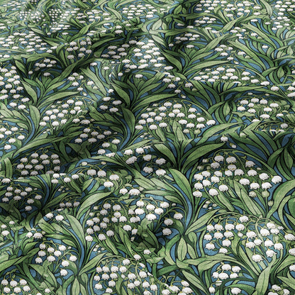 100% LINEN Fabric lily of the valley, botanical flax fabric Greenery print for upholstery dressmaking clothing  - Floral flax Spring fabric