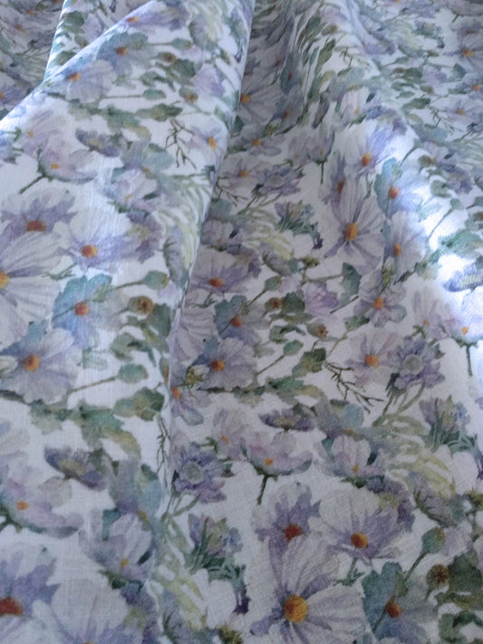 100% linen fabric Medium weight 150gsm  Prewashed . Print lillac. for blouses, dresses, curtains, scarves,