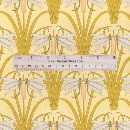 100% linen Art Nouveau Print fabric for Curtain Upholstery Cushion - Floral fabric DRAGONFLIES - fabric material for dress making sewing