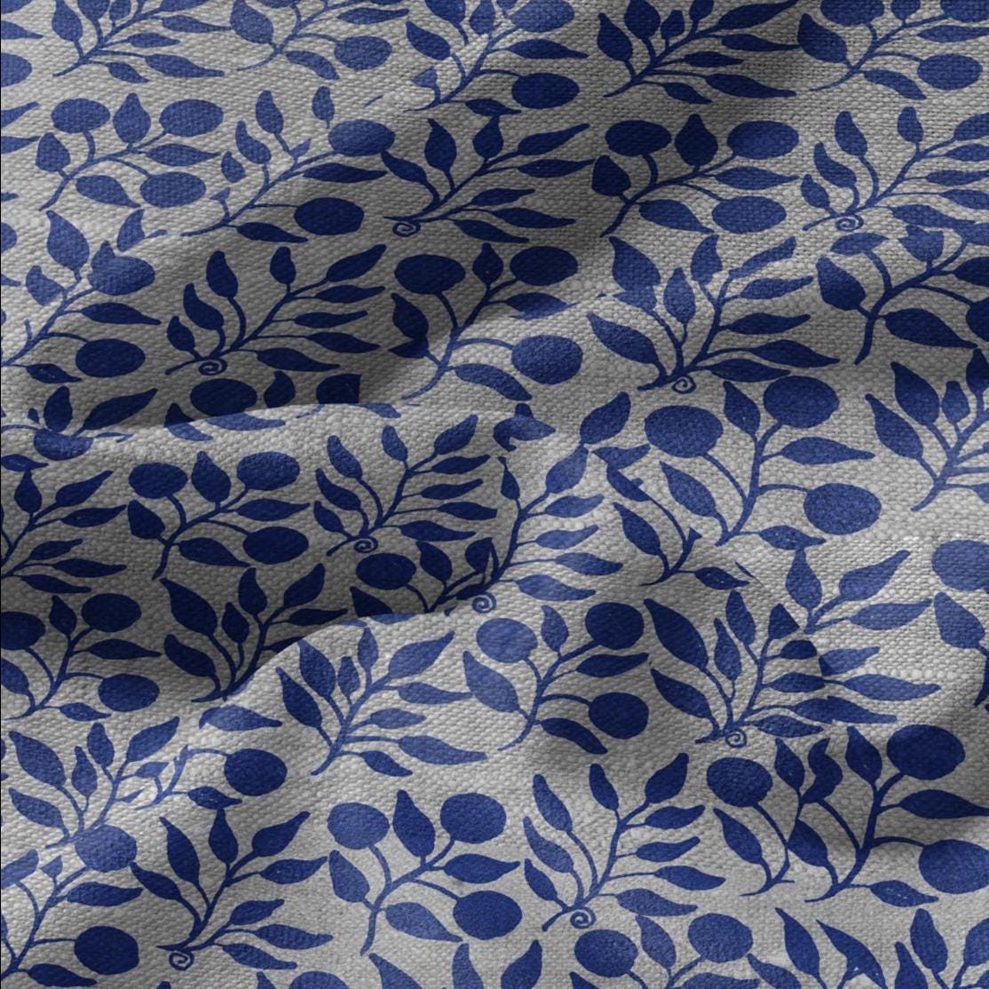 100% LINEN Fabric William Morris Rosehip blue gray - oatmeal linen fabric with botanical print - Victorian Art Craft Historical 3285