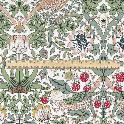100% LINEN fabric - William Morris Strawberry thief white - British Victorian Art Craft flax - sewing home decor or clothing 3865