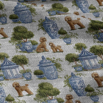 100% LINEN Fabric Puddel print - oatmeal linen fabric with botanical print - chinoiserie garden tropical 3348