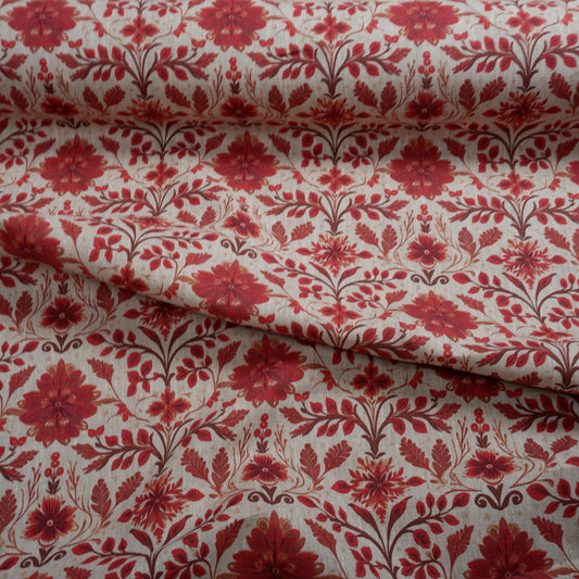 100% LINEN Fabric red holidays pattern on oatmeal linen fabric, linen fabric for upholstery home decor clothing dressmaking 2036