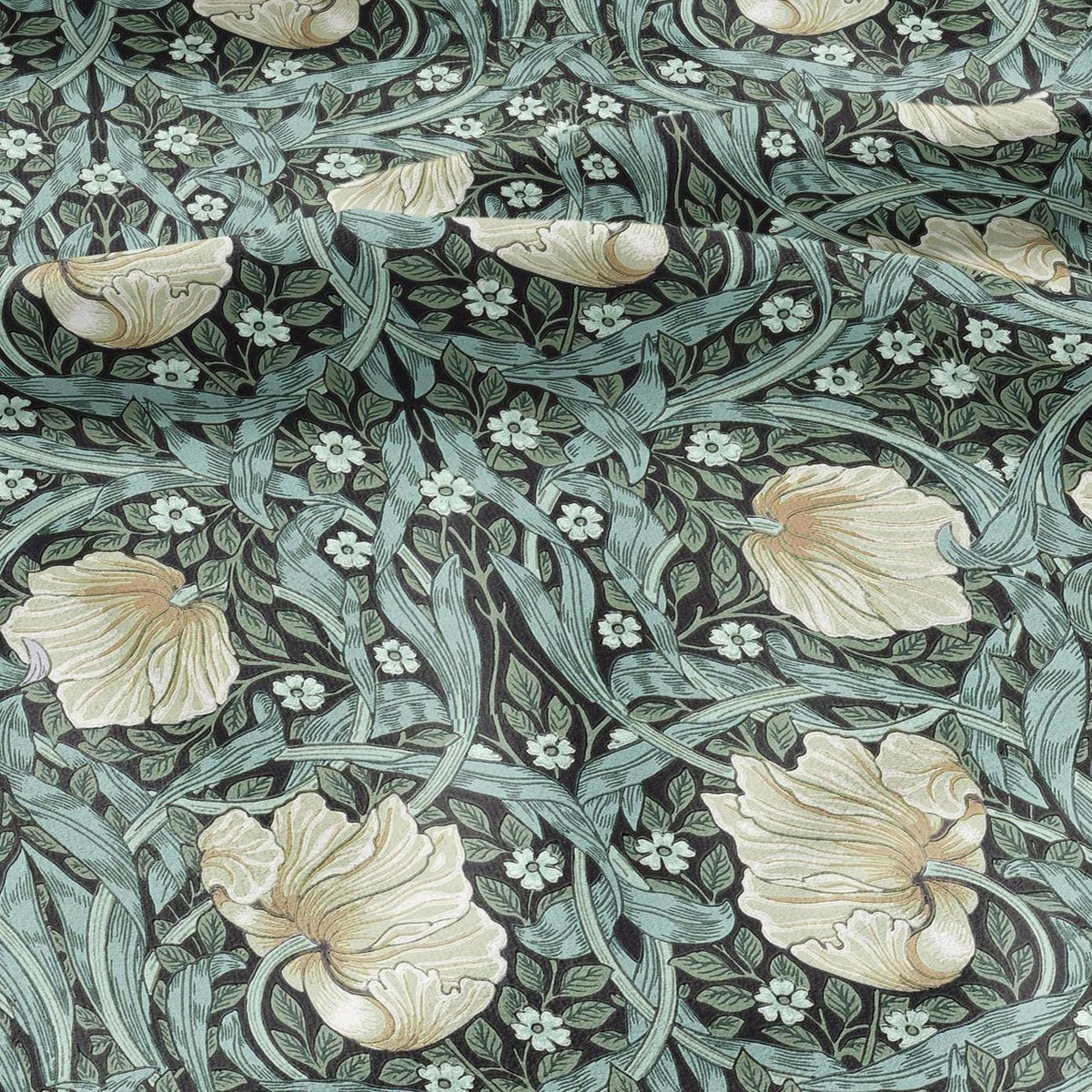 100% LINEN fabric - William Morris Pimpernel aqua green - British Victorian Art Craft flax - sewing upholstery home decor or clothing 3824