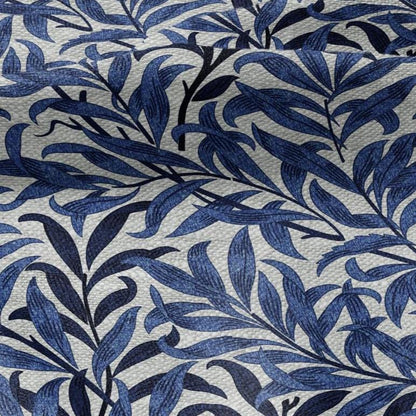 100% LINEN Fabric William Morris Bough Willow - oatmeal natur linen fabric with botanical print - Victorian Art Craft Historical blue 3212
