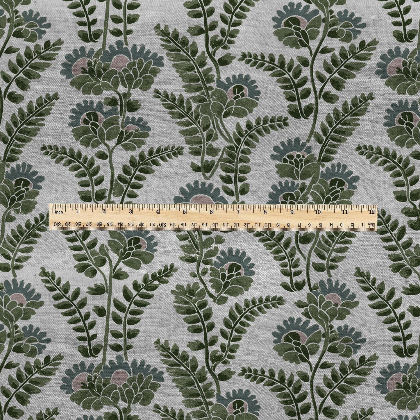 100% LINEN Fabric block print Green leaves flower - oatmeal linen fabric with floral print - heavy for upholstery home decor clothing 3110