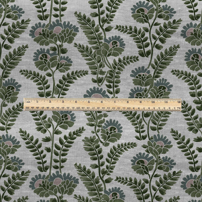 100% LINEN Fabric block print Green leaves flower - oatmeal linen fabric with floral print - heavy for upholstery home decor clothing 3110