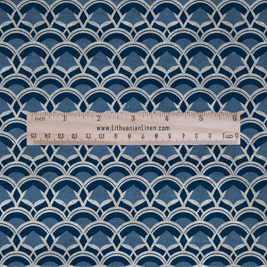 100% LINEN Fabric Japanese blue Burijji print - Geometric bridge print  on oatmeal linen for upholstery curtains dress making 2652