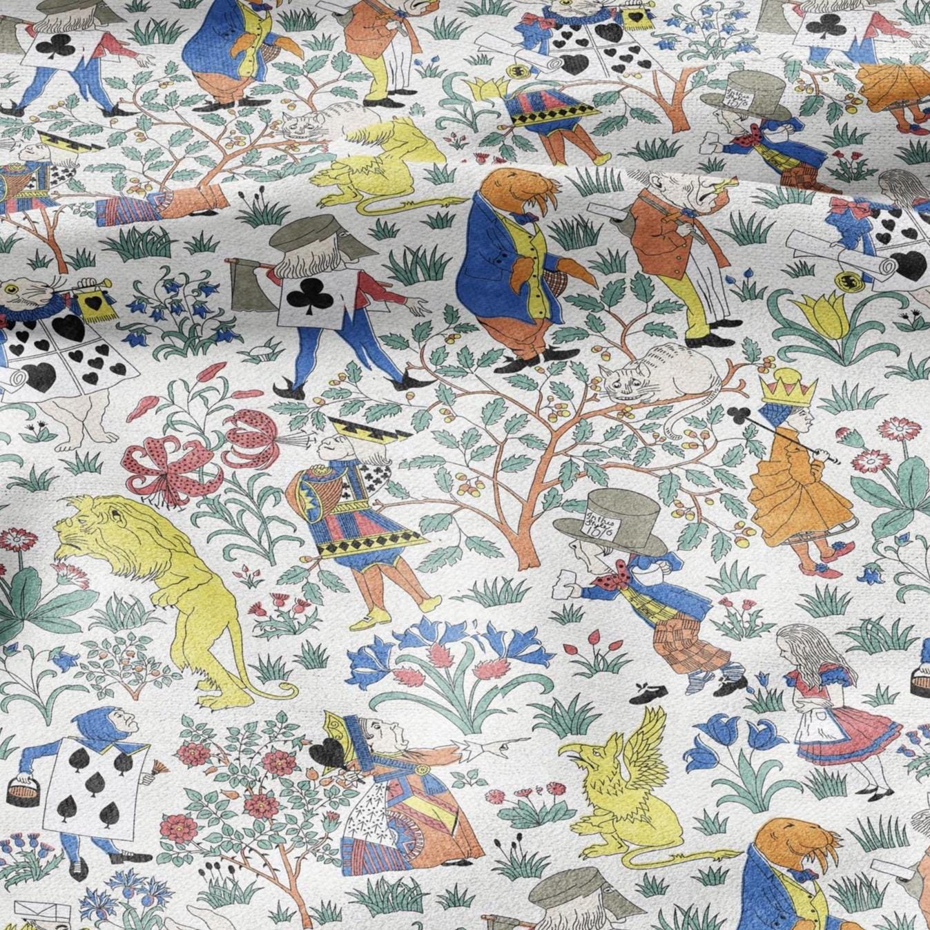 100% linen fabric - Alice in Wonderland by Voysey - Victorian Art crafts - Historical pattern for upholstery dress making 2984