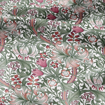100% LINEN Fabric William Morris Golden Lily green red - British linen floral upholstery home textile Victorian fabrics 3230