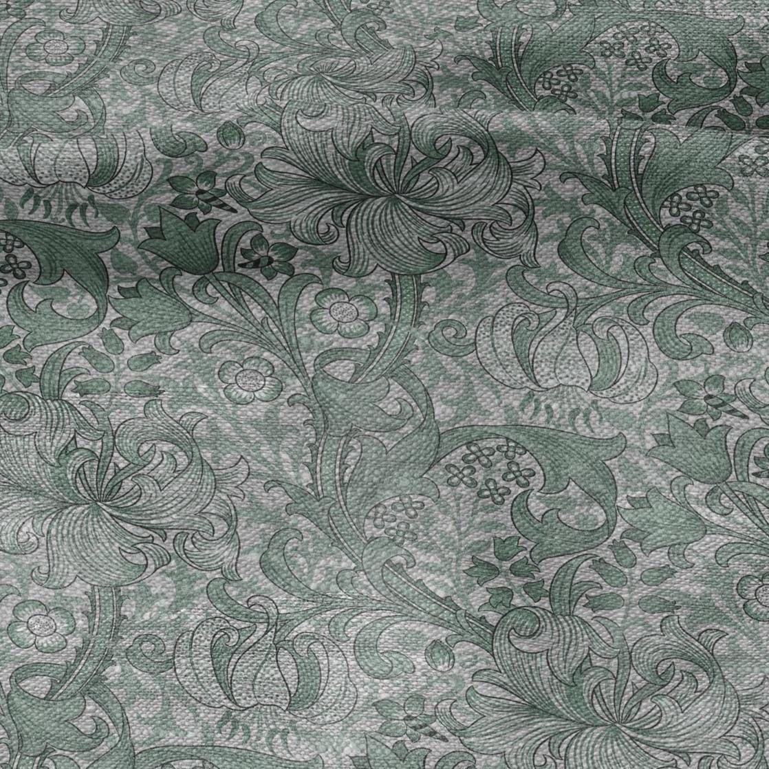 100% LINEN Fabric William Morris Golden Lily sage green - oatmeal linen botanical print - Victorian Art Craft Historical green gray 3234