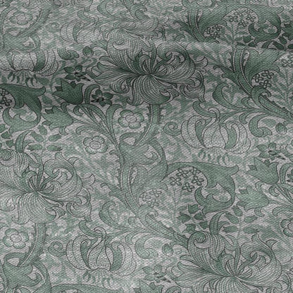 100% LINEN Fabric William Morris Golden Lily sage green - oatmeal linen botanical print - Victorian Art Craft Historical green gray 3234