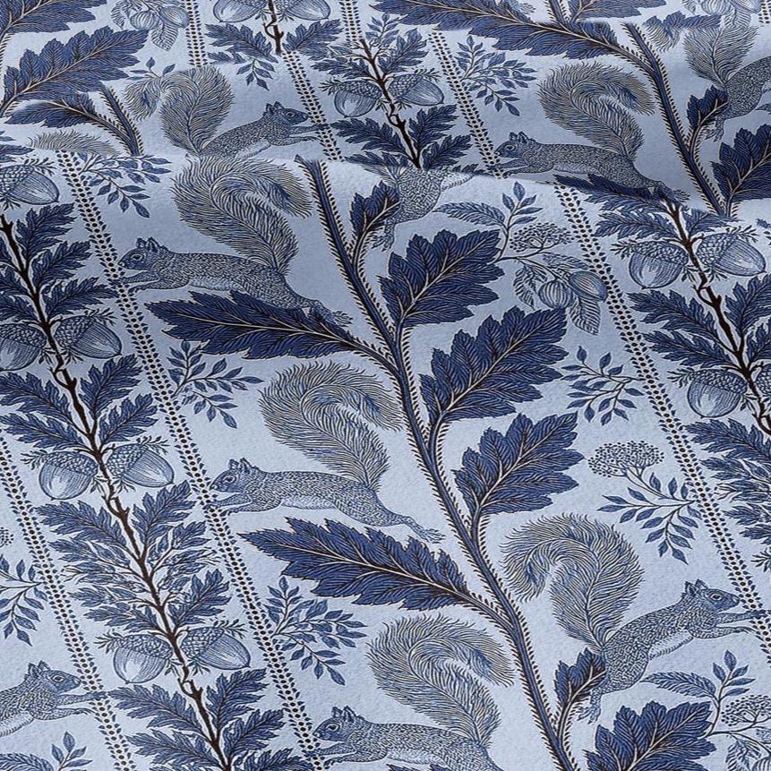 100% LINEN Fabric Woodland - blue floral print with Squirrel Neutral Fabric by the Yard by LithuanianLinen 3789