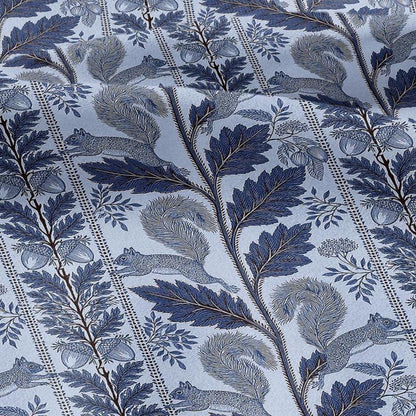100% LINEN Fabric Woodland - blue floral print with Squirrel Neutral Fabric by the Yard by LithuanianLinen 3789