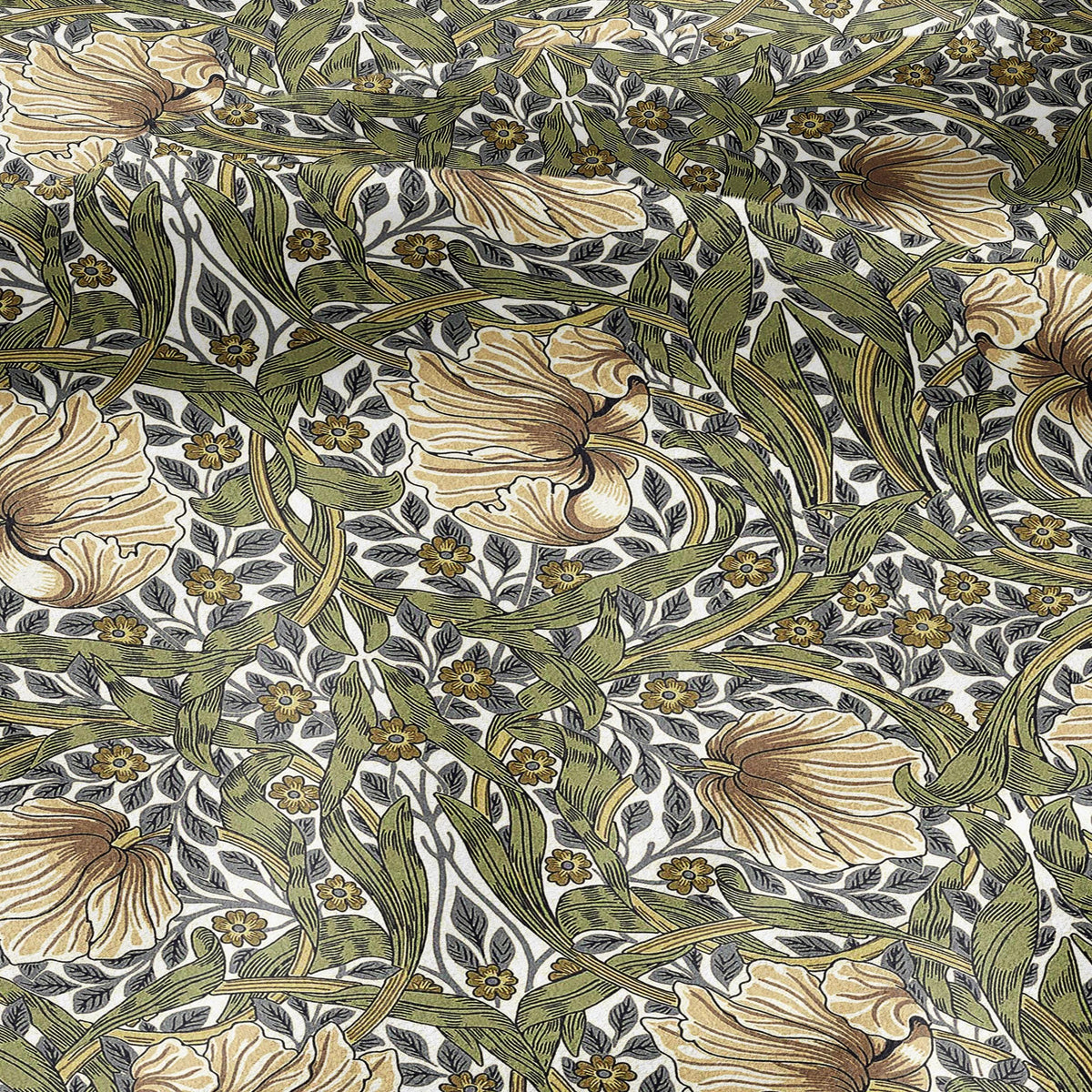 100% LINEN fabric - William Morris Pimpernel olive green beige - British Victorian Art Craft flax - sewing home decor or clothing 3816