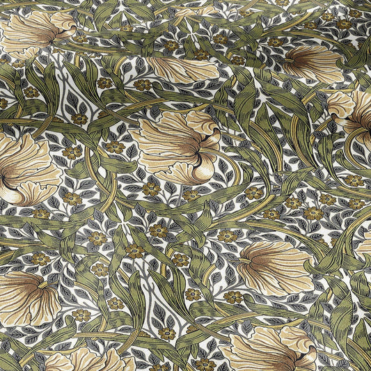 100% LINEN fabric - William Morris Pimpernel olive green beige - British Victorian Art Craft flax - sewing home decor or clothing 3816