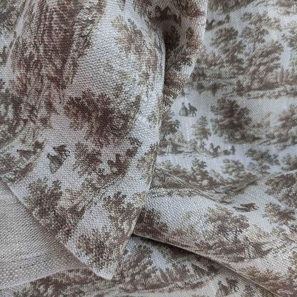 100% LINEN Fabric Toile de Jouy brown Countryside, oatmeal linen fabric with brown print, French linen fabric upholstery home decor curtains