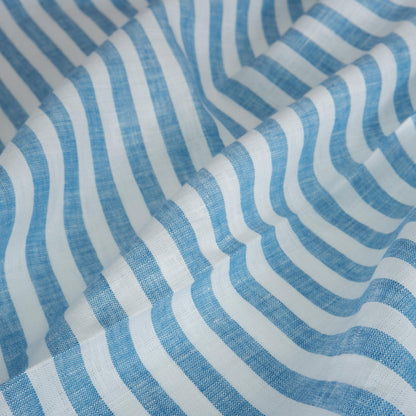 Premium Linen striped Fabric in blue white neutral linen | Flag stripe Medium weight ink blue white stripes  home textile vintage heritage