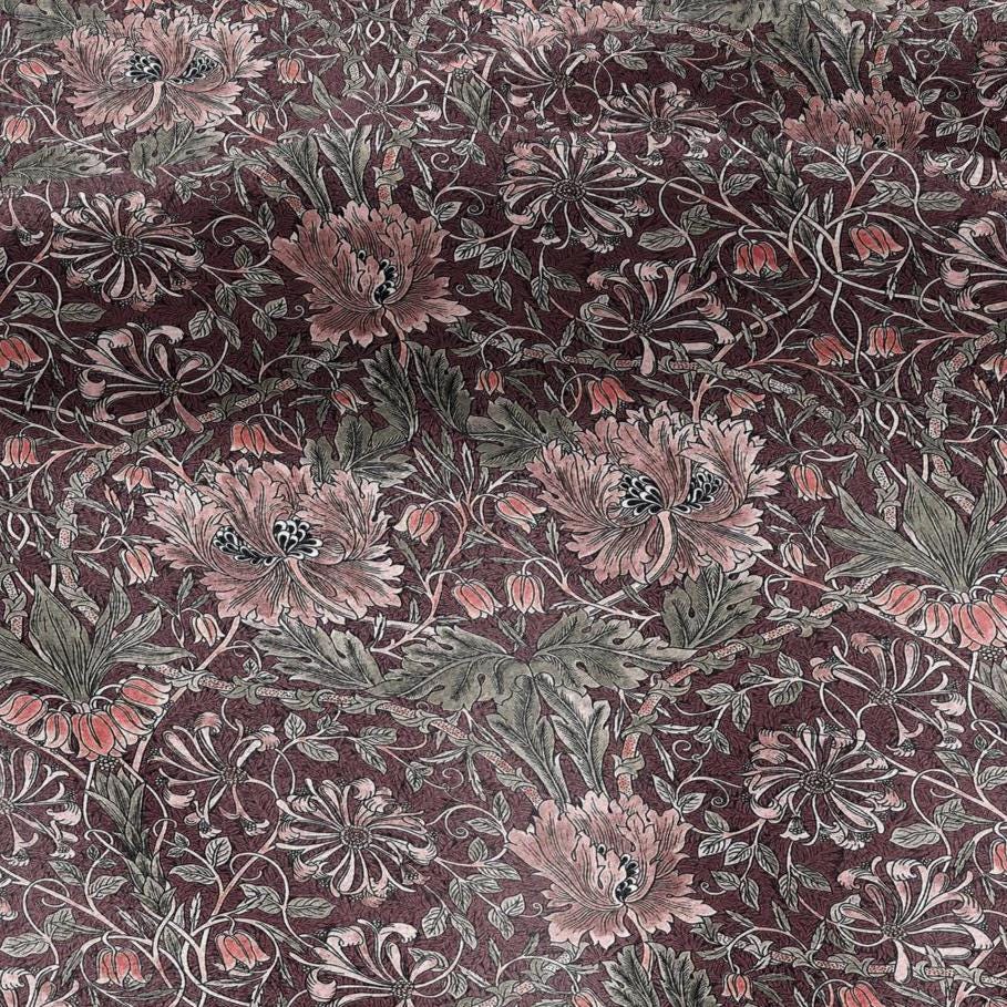 100% linen fabric William Morris Honeysuckle red print - Victorian Art crafts - Historical  upholstery dress making 3292