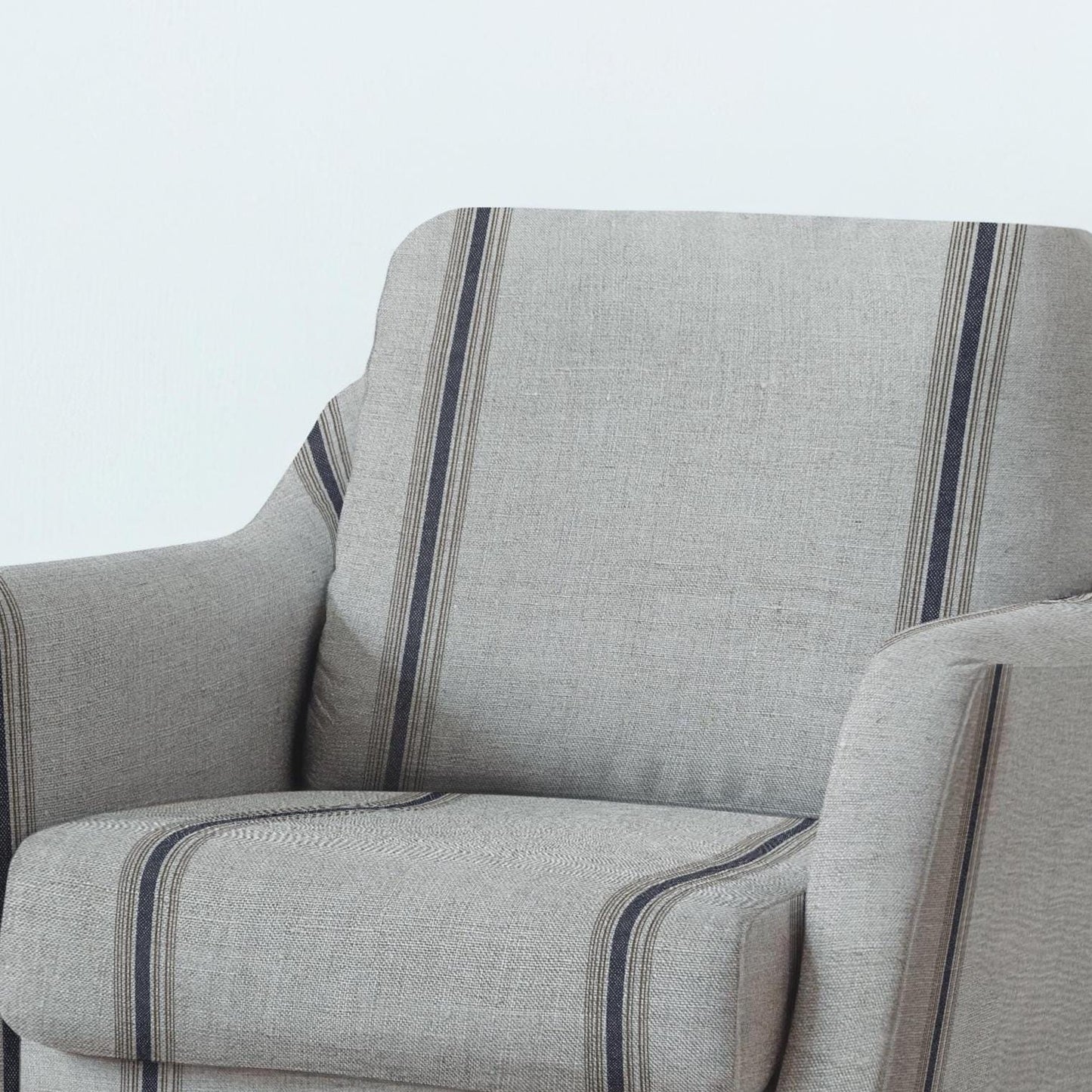 100% LINEN Fabric UPHOLSTERY 12oz - Belgian ticking stripe on natural taupe grey linen - Modern vintage upholstery 2819