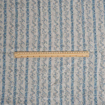 100% LINEN Fabric floral stripe block print on oatmeal linen - blue gray heavy fabric for upholstery - medium weight linen dress making 2502
