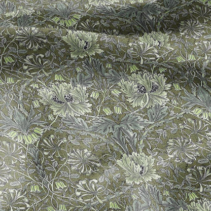 100% linen fabric William Morris Honeysuckle green print - Victorian Art crafts Historical pattern fabric upholstery dress making 3286