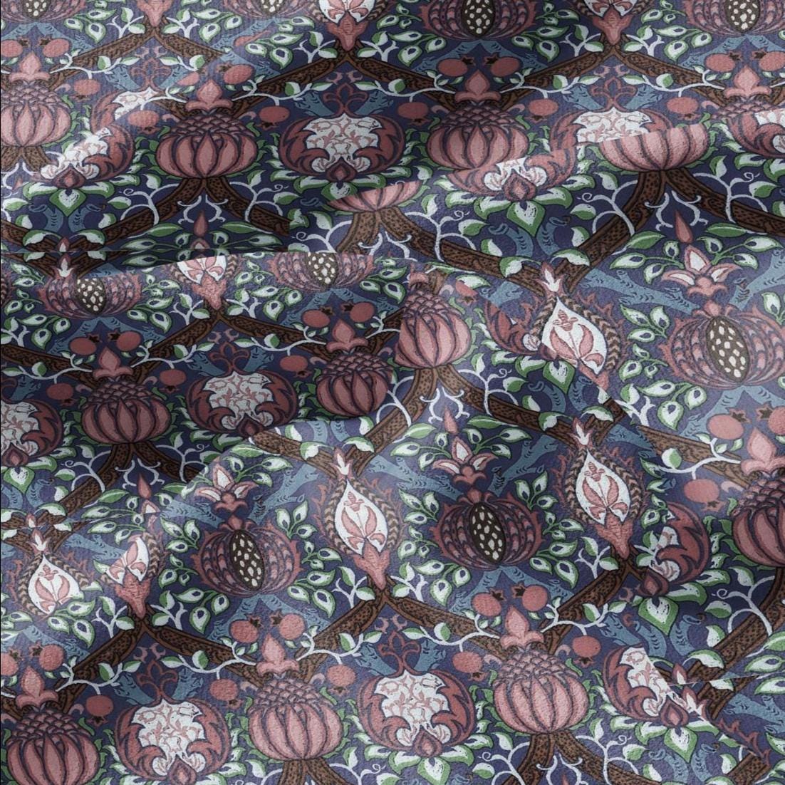 100% LINEN Fabric William Morris Granada - British linen floral upholstery home textile Victorian fabrics dark blue 3194