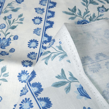 100% LINEN Fabric Floral stripe blue green white - french linen floral upholstery home textile Victorian fabrics 2153