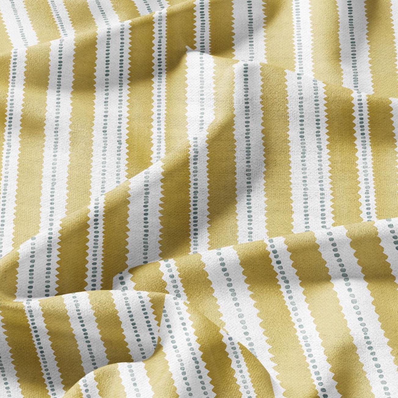 100% LINEN Fabric Scalloped stripe print - retro yellow dot stripe - for upholstery home decor - medium for dress making 2884Y