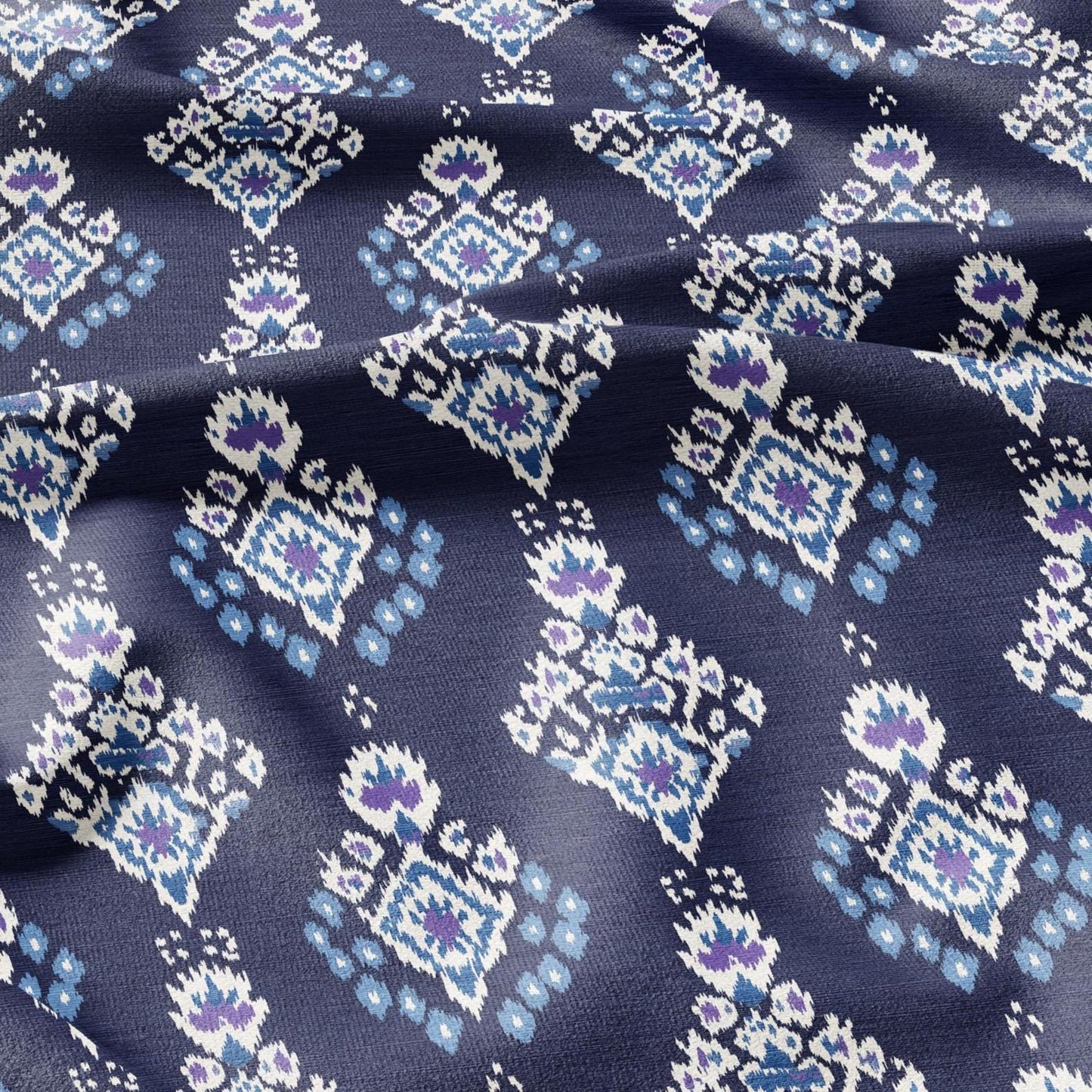 100% LINEN Fabric Ikat navy blue print - Modern vintage floral for upholstery dressmaking curtains home textile 2977