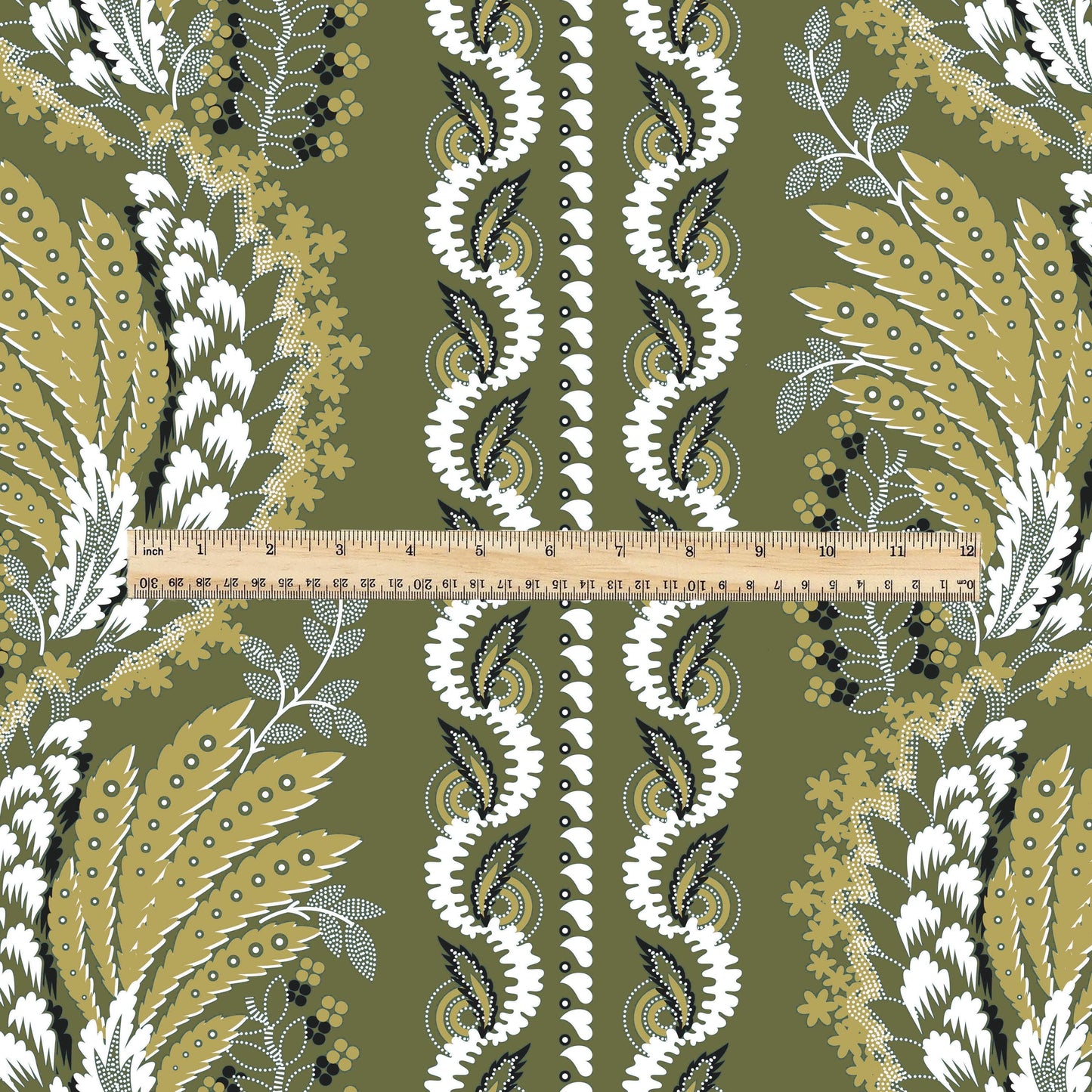 100% LINEN Fabric Vintage floral squilr stripe print - Modern botanical - Victorian Art Craft yellow green 3160