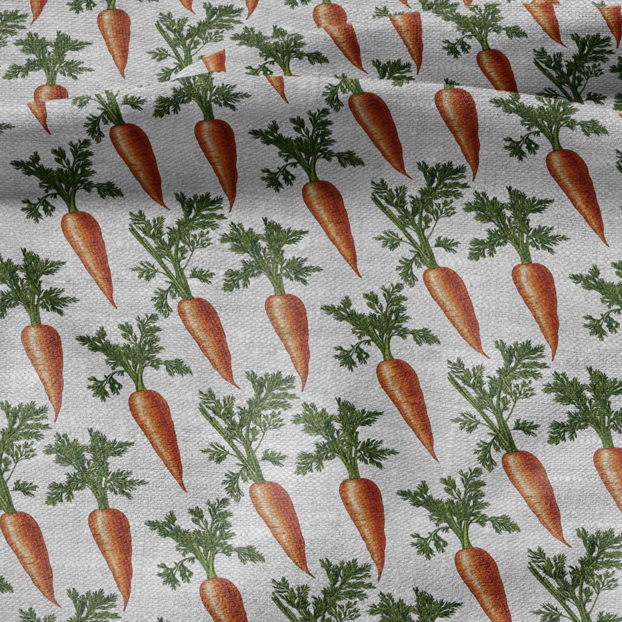 100% LINEN Fabric carrots print - botanical orange green print on oatmeal linen for home decor sewing dress clothing 2371