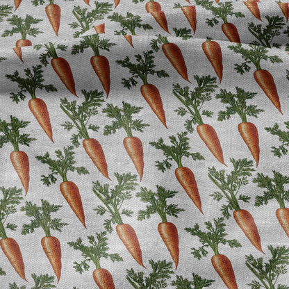 100% LINEN Fabric carrots print - botanical orange green print on oatmeal linen for home decor sewing dress clothing 2371