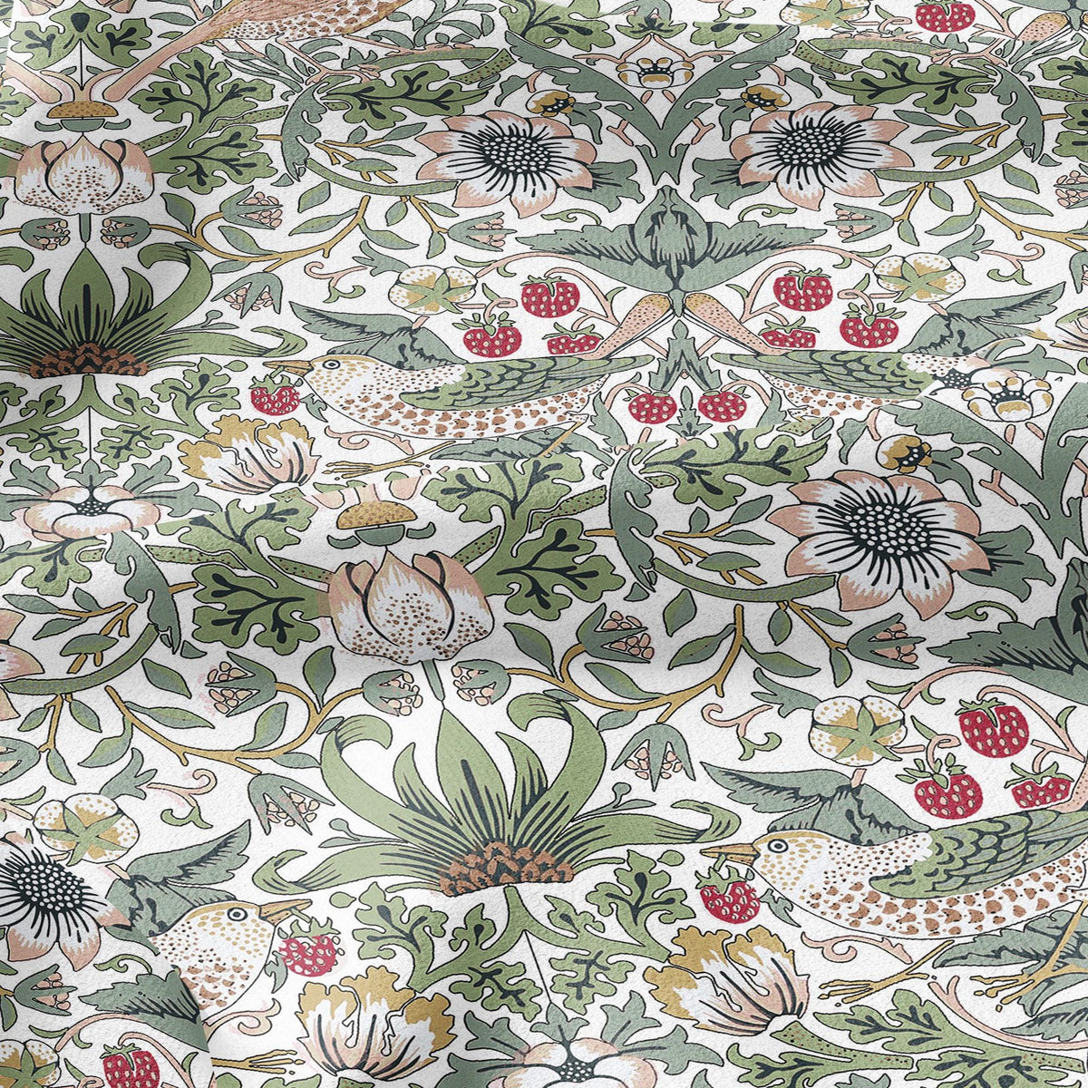 100% LINEN fabric - William Morris Strawberry thief white - British Victorian Art Craft flax - sewing home decor or clothing 3865