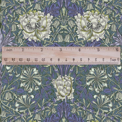 100% linen fabric William Morris Honeysuckle blue green print - Victorian Art crafts Historical pattern fabric upholstery dress making 3297