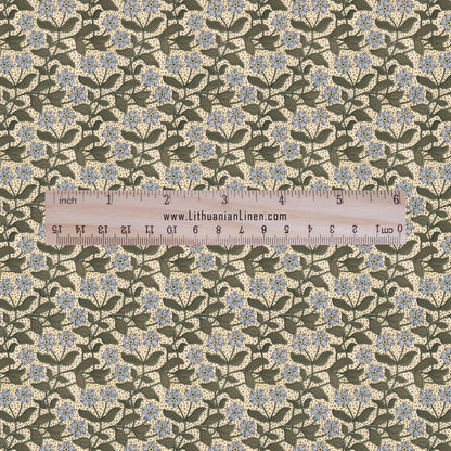 100% linen Periwinkle prints fabric for Curtain Upholstery Cushion - Art deco flower print fabric for dress making sewing