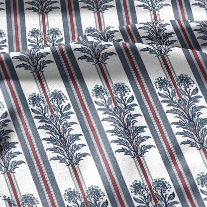 100% linen fabric green blue red tribal floral stripe print - Vintage abstract modern geometric 3404