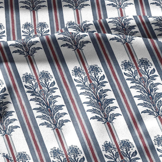 100% linen fabric green blue red tribal floral stripe print - Vintage abstract modern geometric 3404