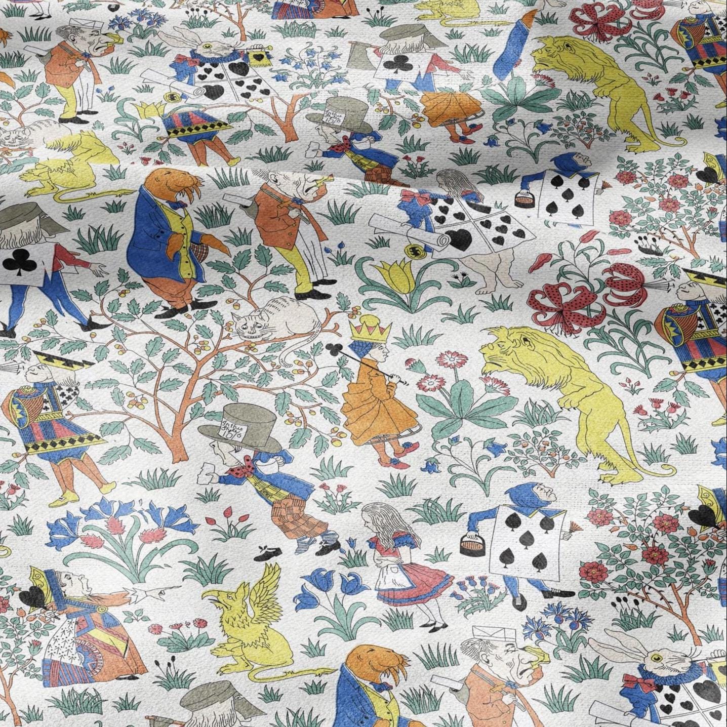 100% linen fabric - Alice in Wonderland by Voysey - Victorian Art crafts - Historical pattern for upholstery dress making 2984