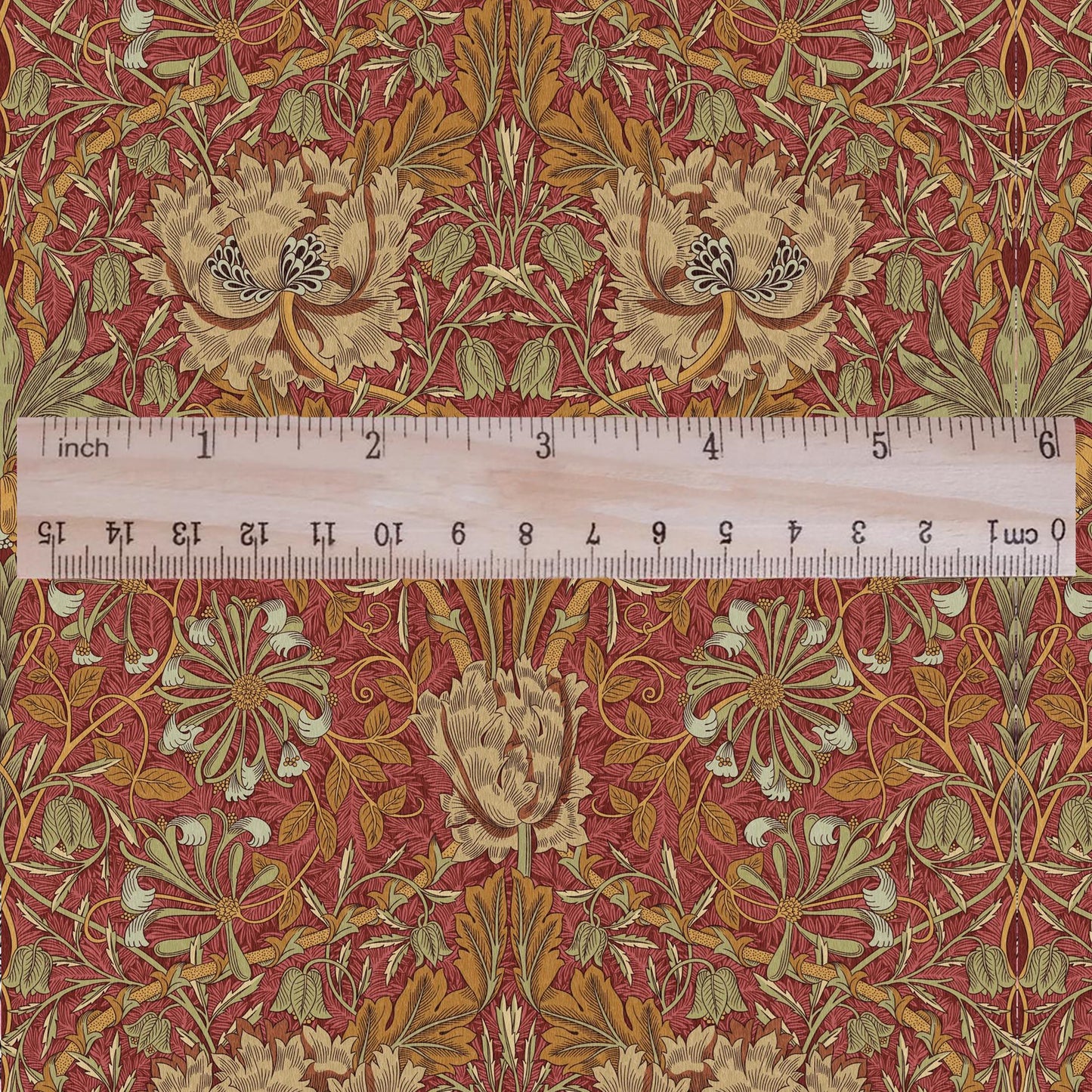 100% linen fabric William Morris Honeysuckle red print - Victorian Art crafts - Historical  upholstery dress making 3299