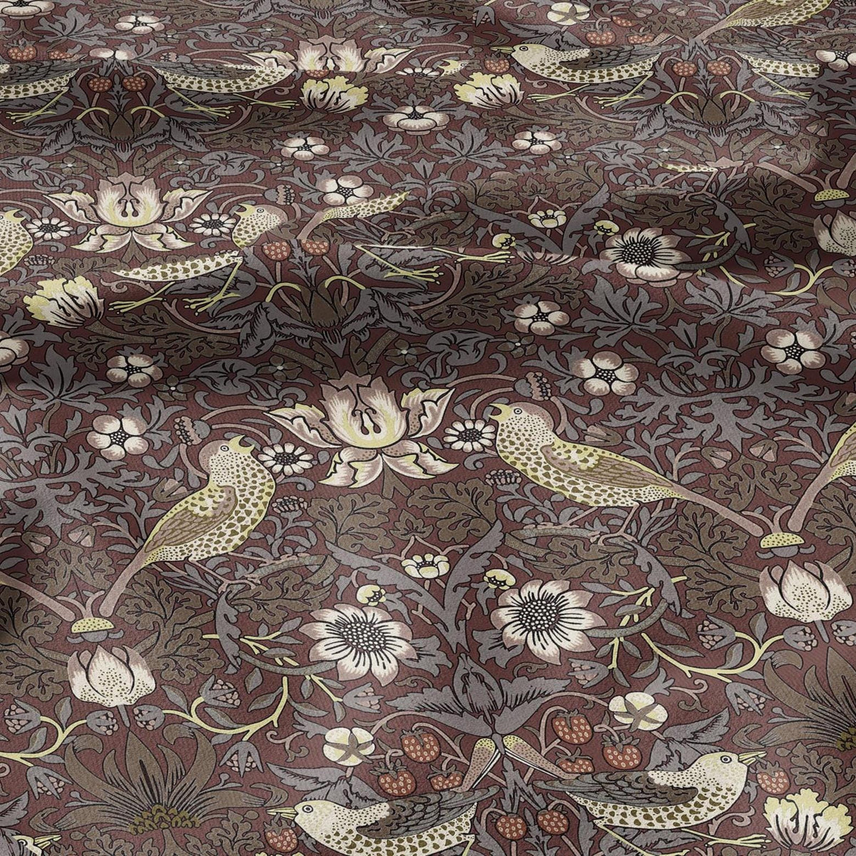 100% LINEN fabric - William Morris Strawberry thief chocolate brown - British Victorian Art Craft flax - sewing home decor or clothing 3870