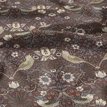 100% LINEN fabric - William Morris Strawberry thief chocolate brown - British Victorian Art Craft flax - sewing home decor or clothing 3870