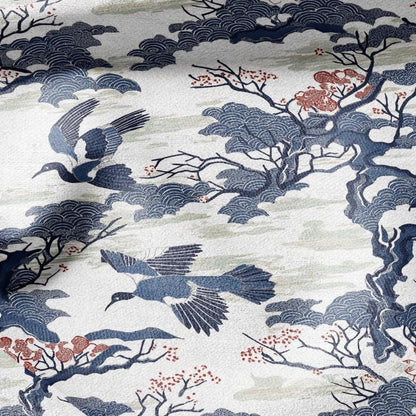100% LINEN Fabric Cranes print - animal linen fabric with bird print for upholstery home decor curtains pillowcases dress making 2789