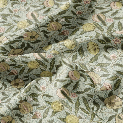 William Morris Fruits 100% LINEN Fabric pale green - British floral upholstery - lemon Pomegranate home textile Victorian fabrics 3184