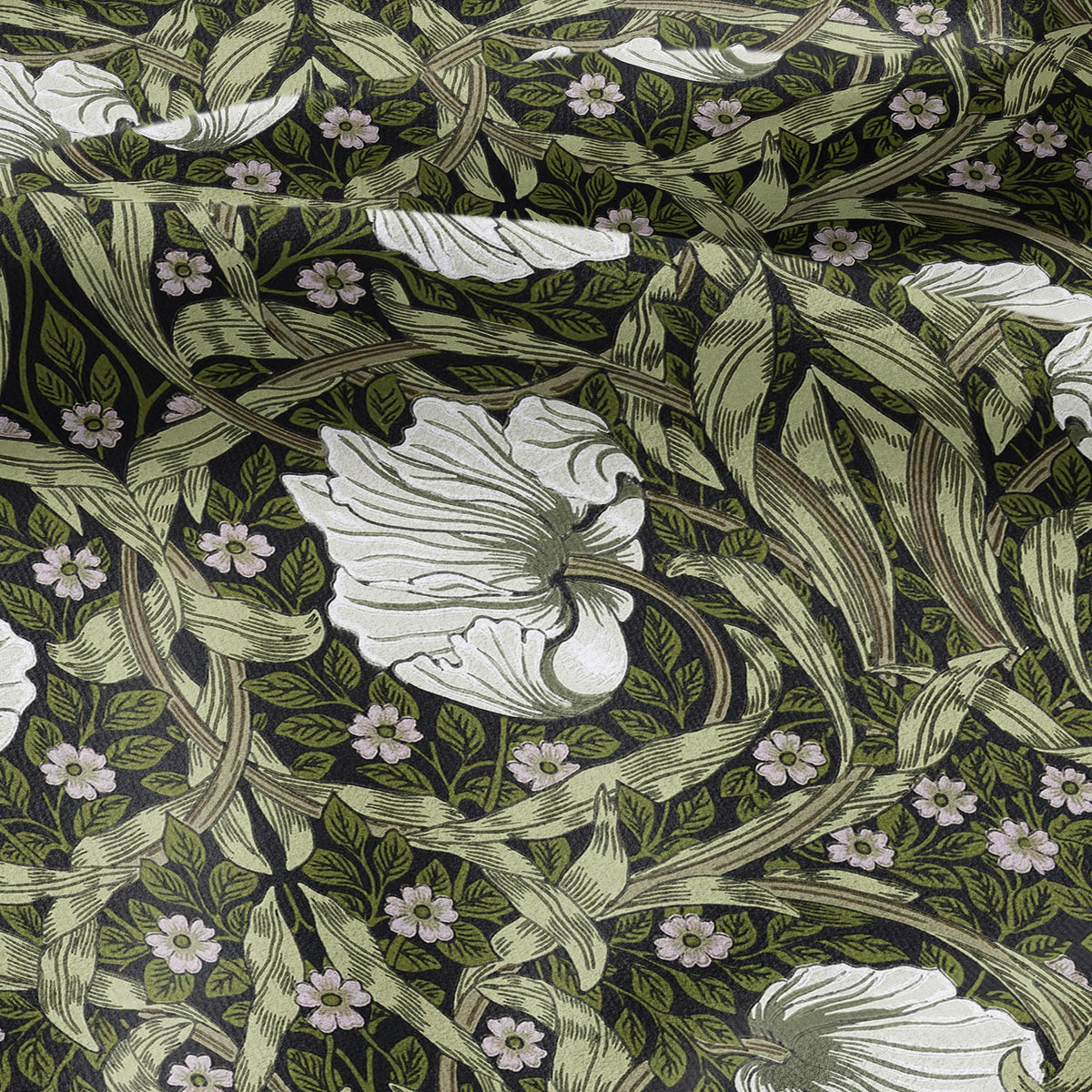 100% LINEN fabric - William Morris Pimpernel olive green - British Victorian flax - sewing upholstery home decor or clothing 3833