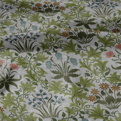 100% LINEN Fabric William Morris print Celandine - botanical green gray floral on oatmeal linen - modern vintage 3161