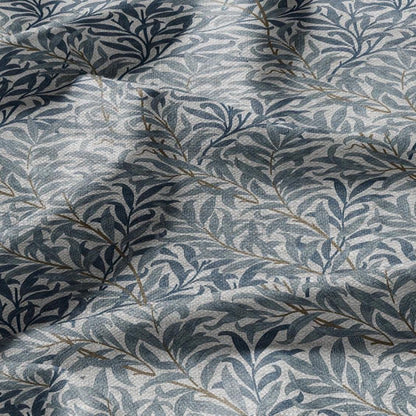 100% LINEN Fabric William Morris Bough Willow - oatmeal natur linen fabric with botanical print - Victorian Art Craft Historical blue 3195