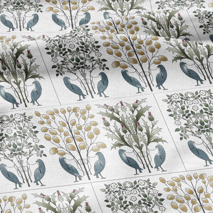 100% linen fabric CFA. Voysey The love birds print - Victorian Art crafts tree blossom - Historical pattern upholstery dress making 2993
