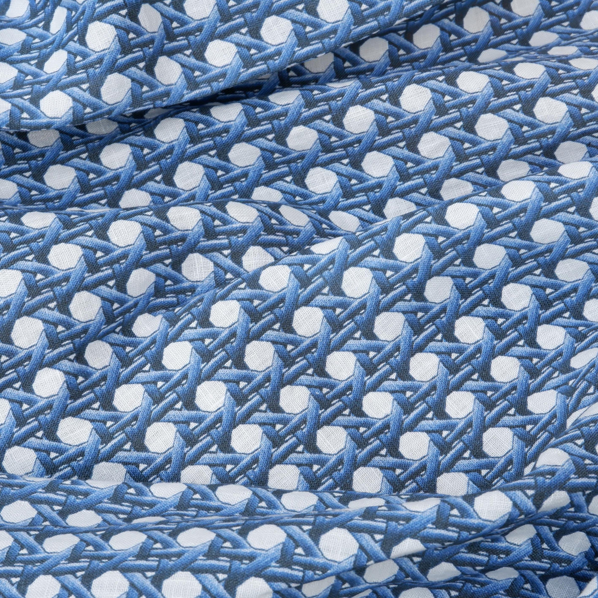 100% LINEN Fabric Blue bamboo trellis - botanical textile artisan fabrics blue white 3687